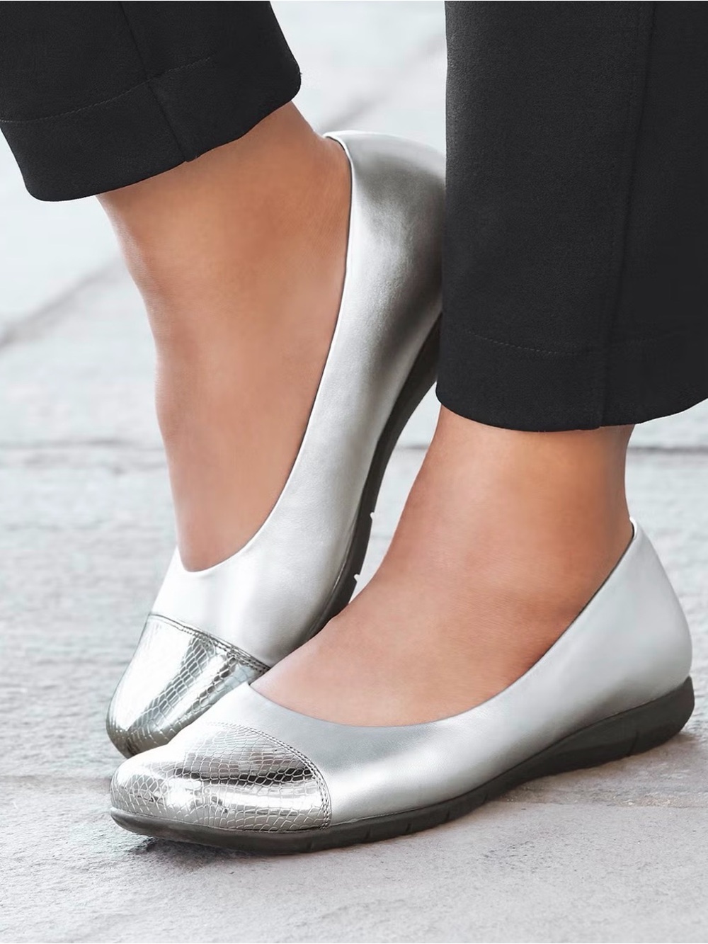 The Fay slip on Ballet Flats with Textured Metallic Toe 10WW